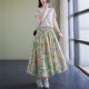 Pure cotton floral skirt women's mid-length summer elastic waist slimming A-line skirt cotton long skirt petite skirt