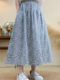 2025 New Literary Pure Cotton Printed Skirt Small Floral Versatile Small High Waist Big Swing A-Line Midi Skirt