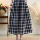 Original Artistic Cotton and Linen Plaid Skirt with Drape, Slimming, Versatile A-Line Skirt, Gentle Skirt, Mid-Length for Petite Figures