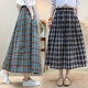 Original Artistic Cotton and Linen Plaid Skirt with Drape, Slimming, Versatile A-Line Skirt, Gentle Skirt, Mid-Length for Petite Figures