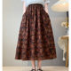 Retro Style Floral Skirt, Spring Elastic Waist, Loose and Versatile, Cotton Gauze A-Line Pleated Umbrella Skirt, Mid-Length Skirt