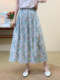 2025 New Literary Pure Cotton Printed Skirt Small Floral Versatile Small High Waist Big Swing A-Line Midi Skirt