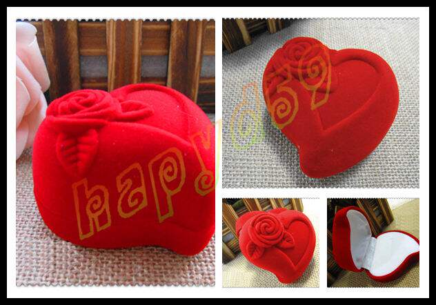 Gold Jewelry Flocking Red Heart Rose Single Ring Couple Ring Gift Packaging