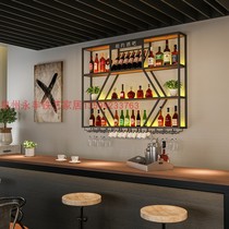 Creative luminous shelf Restaurant Cabinet against wall red wine frame wall of iron artist bar wall retro decoration