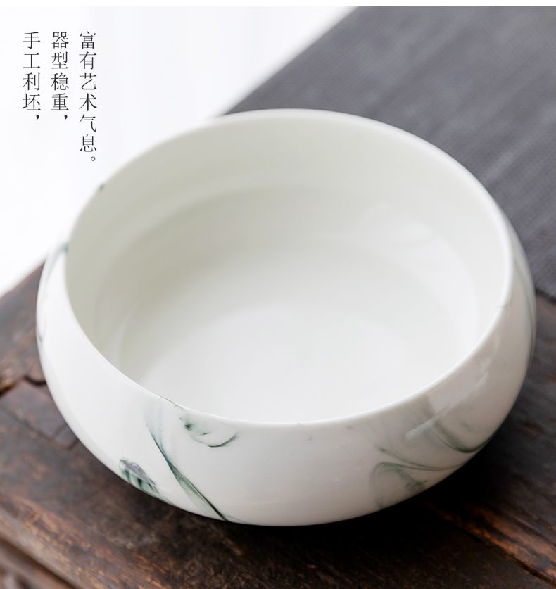 Ink painting in building up ceramic tea wash to kung fu tea set household character writing brush washer from dehua white porcelain cup washing water to wash