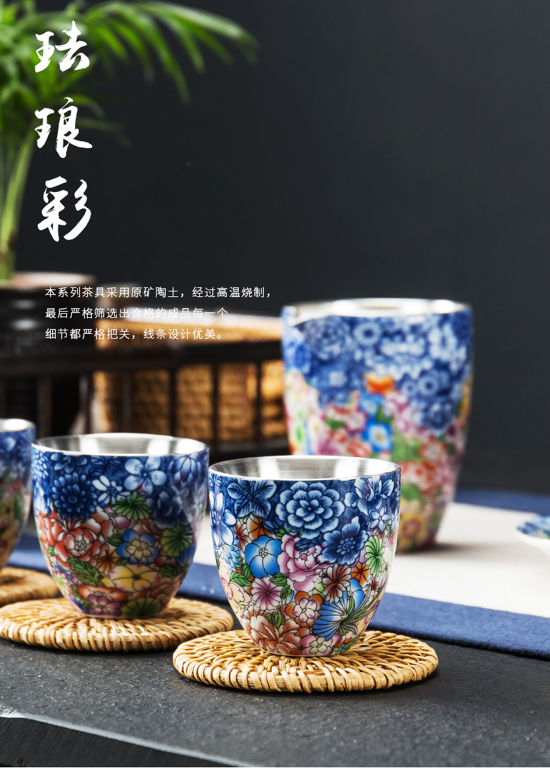 In floor sample tea cup ceramic cups household kung fu tea master cup single CPU colored enamel coppering. As silver cups