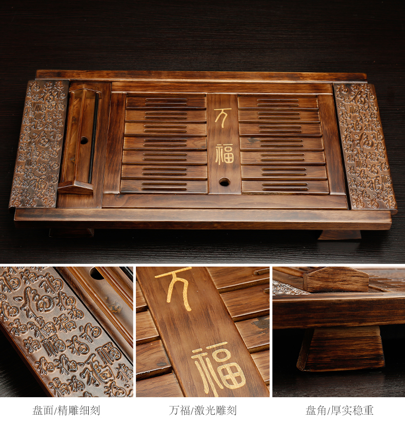 In building solid wood tea tray household bamboo kung fu tea sets tea tray saucer contracted water tray drawer drainage