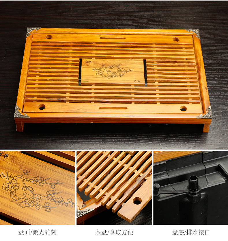 In building solid wood tea tray household bamboo kung fu tea sets tea tray saucer contracted water tray drawer drainage