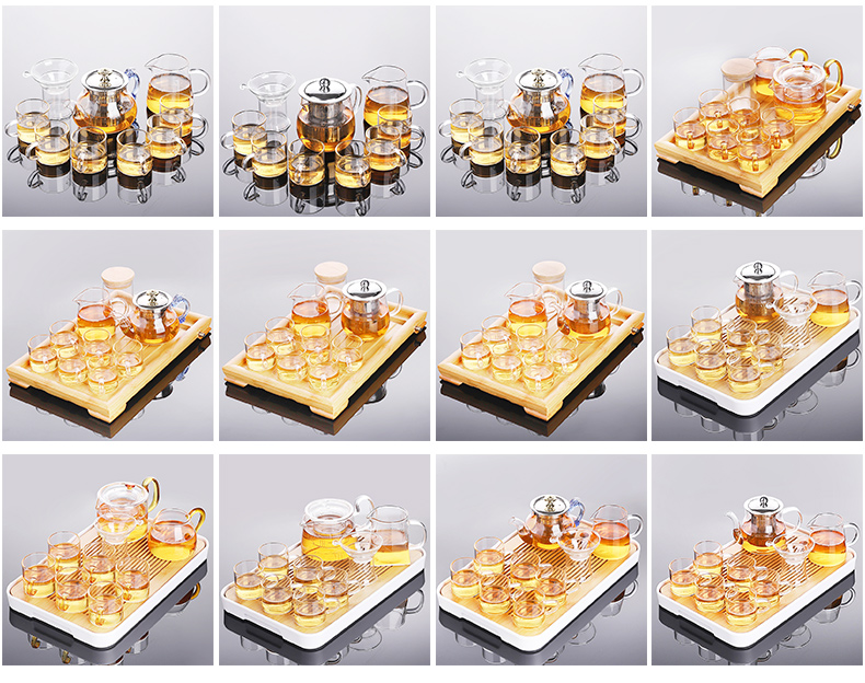 In building glass tea set kung fu tea cup flower pot transparent contracted and I tea tea, home