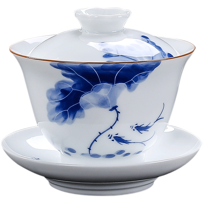 Blue and white porcelain floor in hand - made tureen three only a single small bowl of tea cups to use household white porcelain kung fu tea set