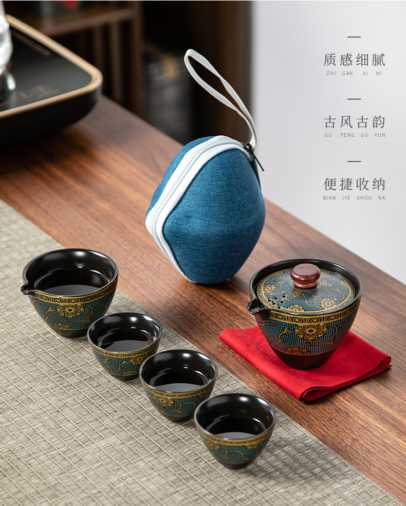 In building ceramic travel kung fu tea set suit portable bag crack cup car is suing tea kettle