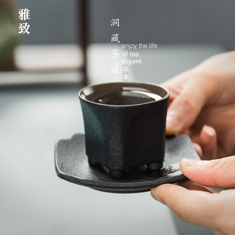 In building ceramic cup mat pot pad Japanese coarse pottery prevent hot insulation, anti - skid tow cups of black tea accessories