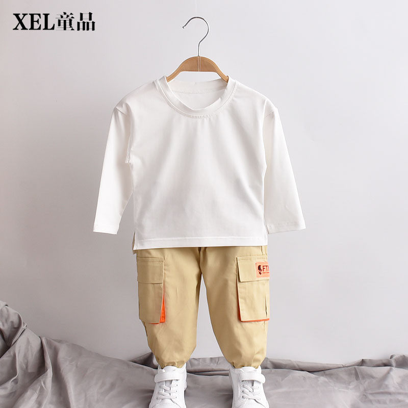 Boys long-sleeved round neck white T-shirt children's Korean version top 2022 new spring clothes baby thin bottoming shirt tide
