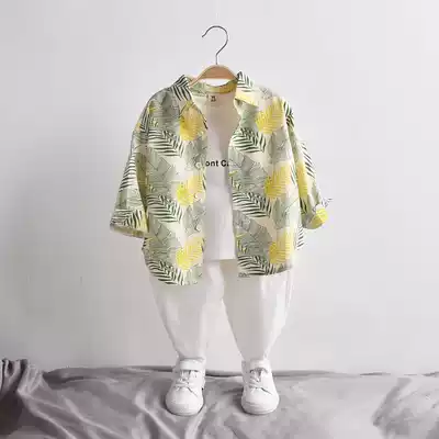 Summer resort style children's shirt boys 2021 new boys thin flower shirt sunscreen clothing cotton breathable