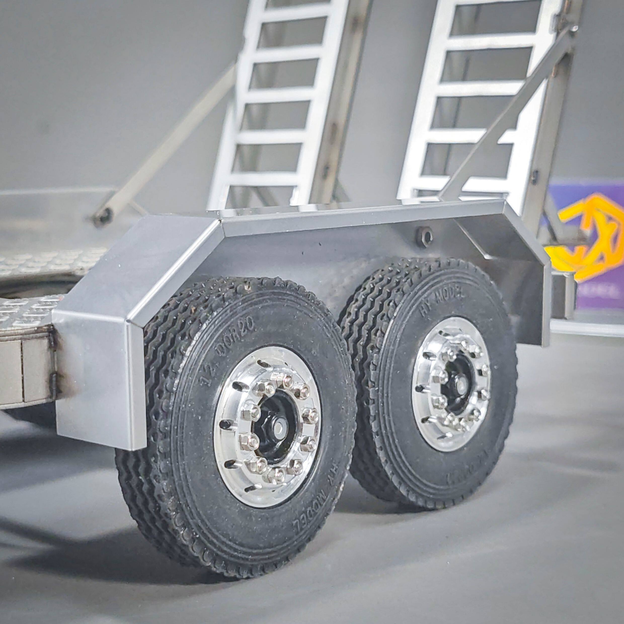 Zweiachsiger technischer Mini-Anhänger – JXmodel 1/14 Metallmodell mit beweglicher Rückleiter und Rücklichtern, E20-Bagger – Detail 11