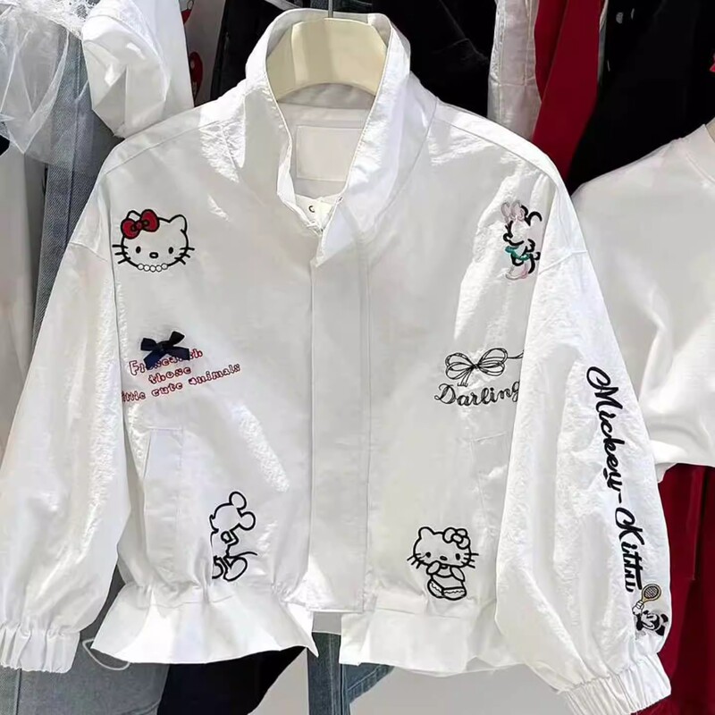 Girls' Outwears, Kidsren's Clothes, Spring Clothes, 2026 New Style, Big Kidsren's Girls' Thin Korean Style Cartoon White Cute Tops