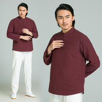 Wunong Taiji clothing spring and autumn men thick linen long sleeve T-shirt