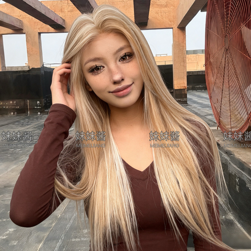 Gradient Dirty Platinum Blonde Front Lace European and American Style High-Temperature Silk Full Head Wig, Realistic and Natural, Enhances Complexion, Full-Length Straight Hair Gradient Dirty Platinum Blonde Front Lace European and American Style High-Temperature Silk Full Head Wig, Realistic and Natural, Enhances Complexion, Full-Length Straight Hair