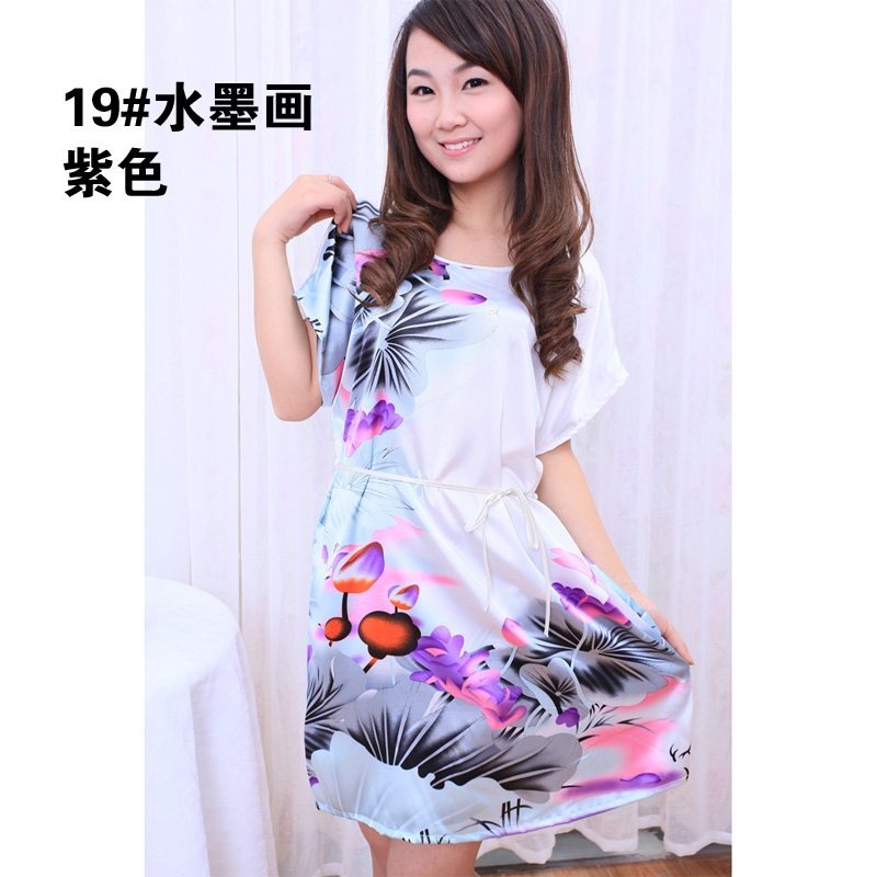 Váy ngắn tay giản dị Dịch vụ tại nhà mô phỏng lụa cộng với váy ngủ cỡ lớn chất béo Trung Quốc phong cách gợi cảm đầm thiết kế cao cấp