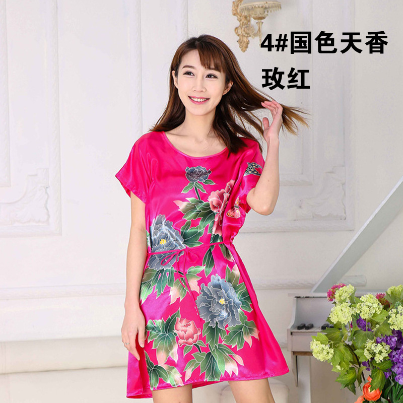 Váy ngắn tay giản dị Dịch vụ tại nhà mô phỏng lụa cộng với váy ngủ cỡ lớn chất béo Trung Quốc phong cách gợi cảm đầm thiết kế cao cấp