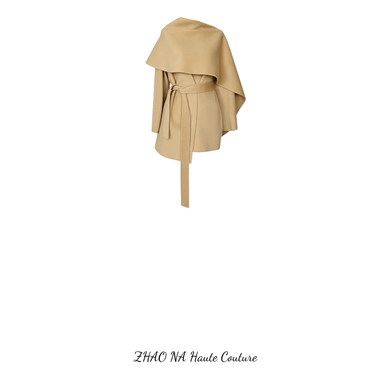 [Zhao Na] Detachable Cape Short Bathrobe Coat | Zhao Na Minimalist Style High-End Women's Clothing