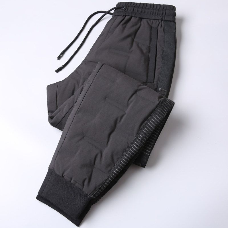 Winter warm and warm high-end pressed rubber straight flush down to the northeast Outdoor waterproof small foot down pants male outwear