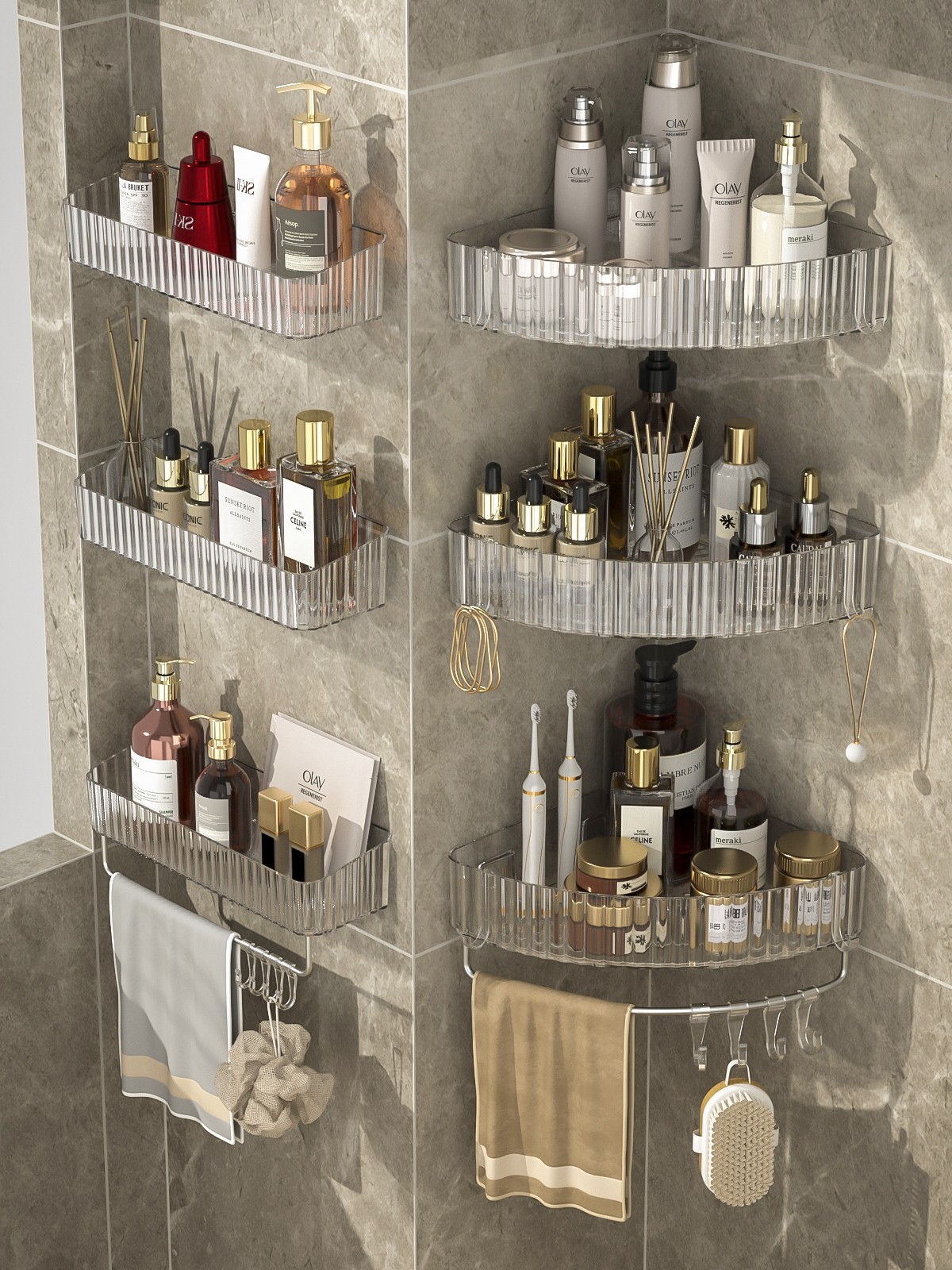 Bathroom bathroom shelf transparent punch-free toilet washstand bath wall storage wall-mounted tripod