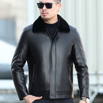 Leather leather clothing Mens winter New plus velvet thickened middle-aged casual leather wool motorcycle leather jacket jacket winter