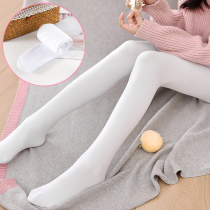 Autumn and winter childrens white dance socks plus velvet girls stockings pantyhose medium thick pull down leggings socks practice socks