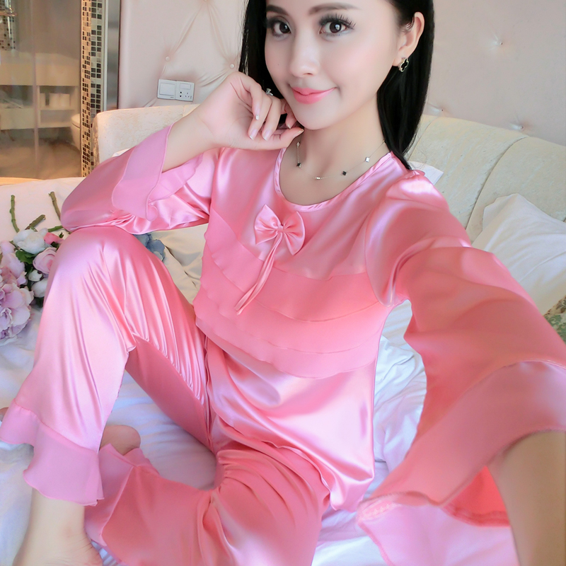 Sleepwear Lady Long Sleeve Fall Ice Silk Han Edition Two Sets Suits Autumn Sexy Spring Autumn Summer Money summer