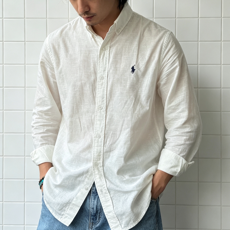 Ralph Lauren Classic Sun Protection Pony Logo Linen Shirt Men's Solid Color Versatile Long-Sleeved Top Ralph Lauren Classic Sun Protection Pony Logo Linen Shirt Men's Solid Color Versatile Long-Sleeved Top