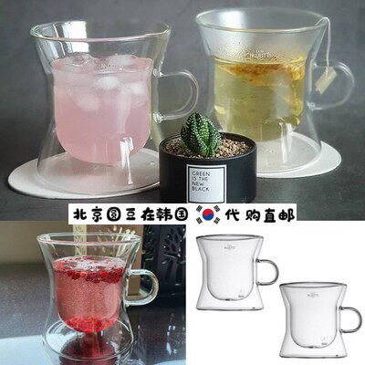 Korean direct mail eats the greedy cat with double glass transparent water cup beer yogurt cup tea cup