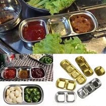 Korean eating and broadcasting the same Korean tableware stainless steel gold and silver mini string single double three-grid seasoning dipped barbecue dish