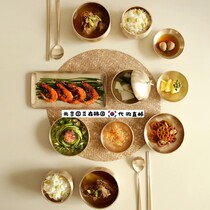 South Korea Direct Mail Upscale Cutlery Pure Handmade Brass Band Cover Rice Bowl Pan Dish Spoon Chopsticks Pan Suit