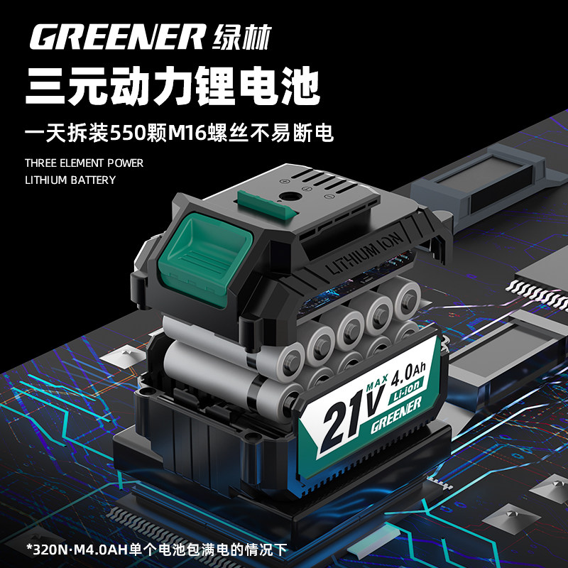 Green Forest Electric Wrench, Brushless, High Torque, Lithium Battery Rechargeable Impact Wrench, Special Impact Tool for Scaffolding Workers and Auto Repair