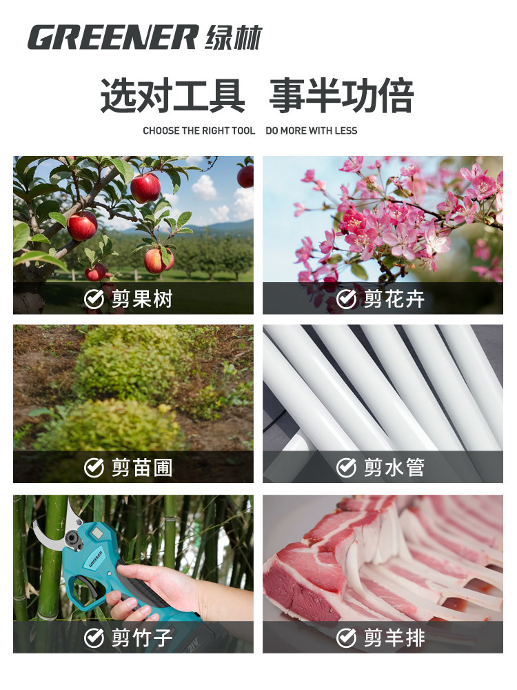 Green Forest Electric Scissors Rechargeable Lithium Battery Pruning Shears Powerful Branch Cutting Electric Scissors Garden Pruning Tool