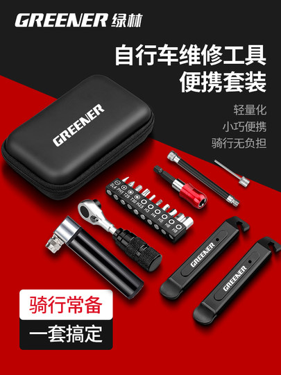 Green Forest Bicycle Repair Tool Set Box Ratchet Socket Torque Wrench Tire Lever Pump Screwdriver Kit