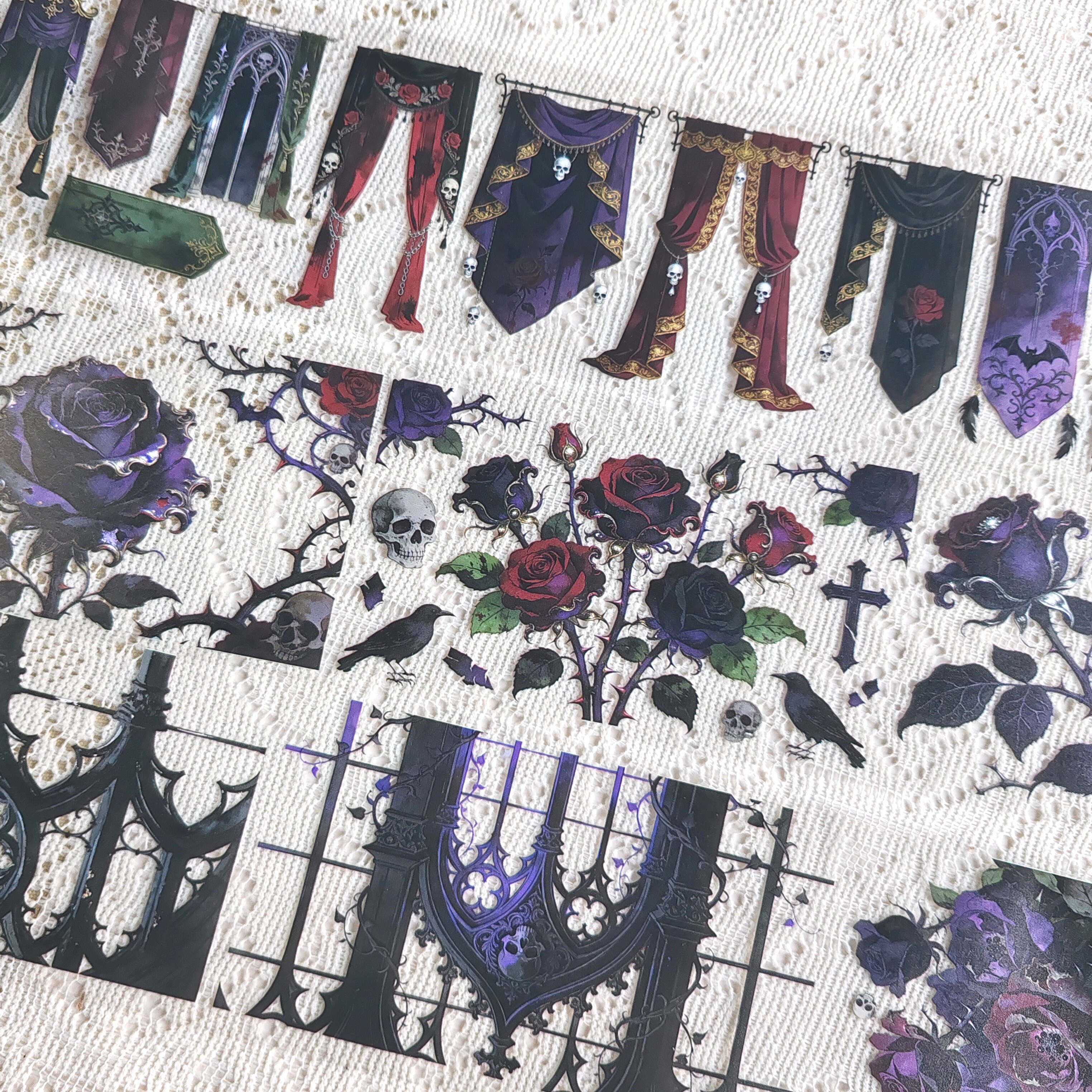 DIY Dark Gothic Curtain, Gothic Rose Wasi Tape, Guka Landscape, Dark Gothic Wasi Tape Decoration