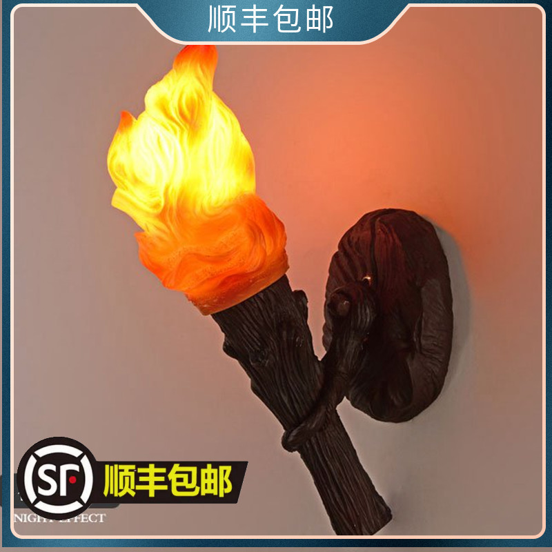 Flame Torch Wall Lamp, Personalized and Creative, Suitable for Hot Pot Restaurants and Cafes, Simulated Flickering Torch, Industrial Style Decoration, Retro