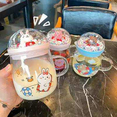 Creative micro landscape heat-resistant milk breakfast water Cup children student girl heart cartoon cute with spoon glass
