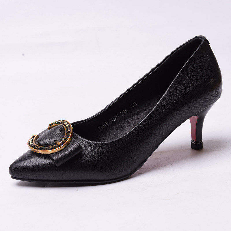 女鞋2018春季新款尖头时尚浅口真皮细高跟女