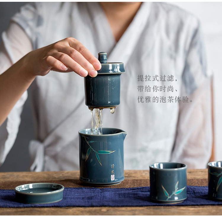 Jun ware ceramic crack cup is suing travel tea set suit portable black pottery pot 2 cups with easy to receive