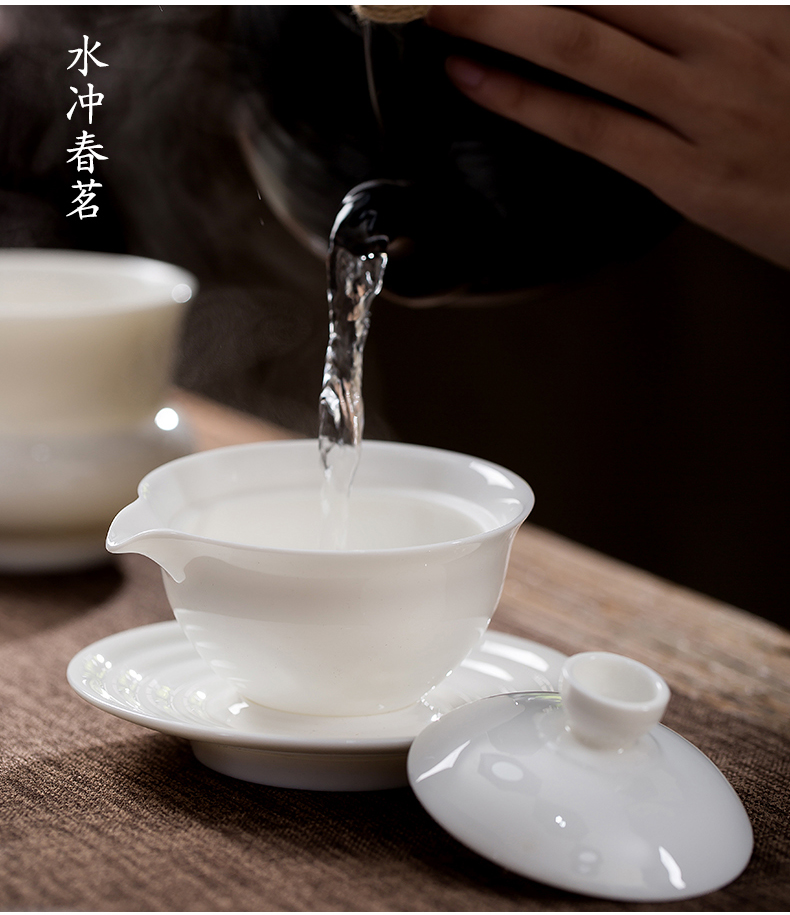 Jun ware dehua white porcelain kung fu tea set suit household ceramics contracted water droplets creative teacups tureen tea sets