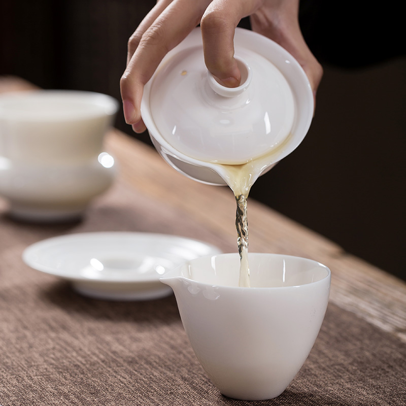 Jun ware dehua white porcelain kung fu tea set suit household ceramics contracted water droplets creative teacups tureen tea sets