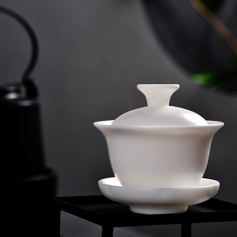 Jun ware dehua white porcelain tureen unglazed three cups to bowl of household utensils, small ceramic bowl kongfu tea