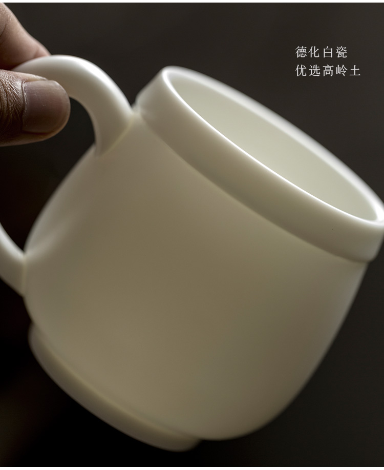 Jun ware dehua white porcelain teacup unglazed office glass ceramic tea cup large - capacity water cup with cover individual cup