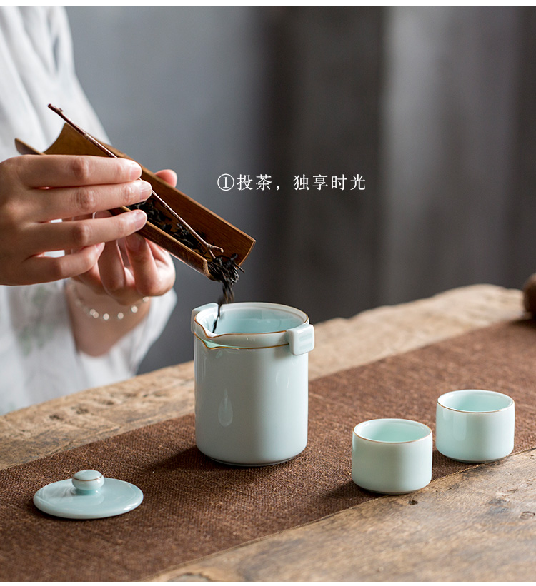 Jun ware celadon crack cup is suing travel a pot of tea set suit portable small sets of kung fu 2 cups with you receive