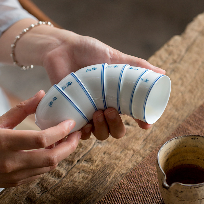 Jun ware hand - made kung fu xuan wen household ceramic cups cup of blue and white porcelain cup sample tea cup six degrees