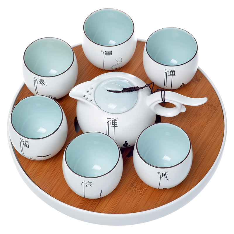 Jun ware up porcelain zen kung fu tea set simple the features of new ceramic household teapot tea tray package