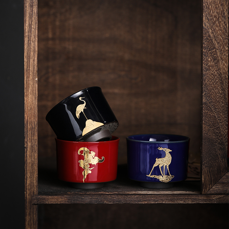 Jun ware tea large gold, kung fu tea cups a single sample tea cup ceramic masters cup single CPU fu lu shou gift cup